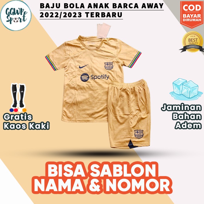 BAJU BOLA ANAK LAKI LAKI BARCELONA BARCA AWAY JERSEY ANAK SETELAN 2022 2023 LAKI KUALITAS IMPOR TERBAIK