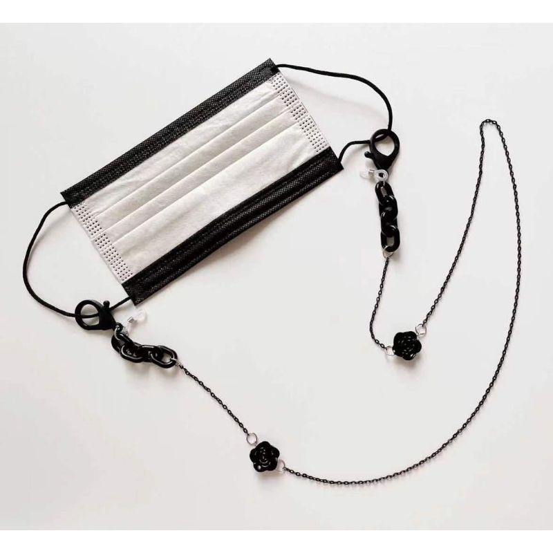 TERMURAH!! COD Promo Strap Masker 2in1 Konektor Hijab Mawar Hitam Import / Gantungan Masker / Tali Masker