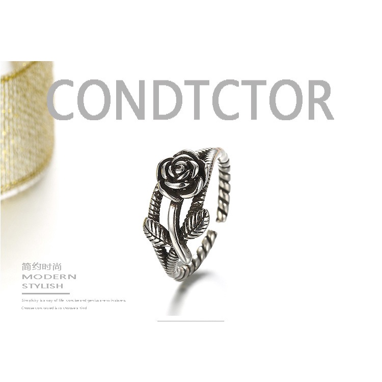 cincin perak 925 asli untuk wanita/Cincin yang Dapat Disesuaikan Rose Benang Perhiasan Retro