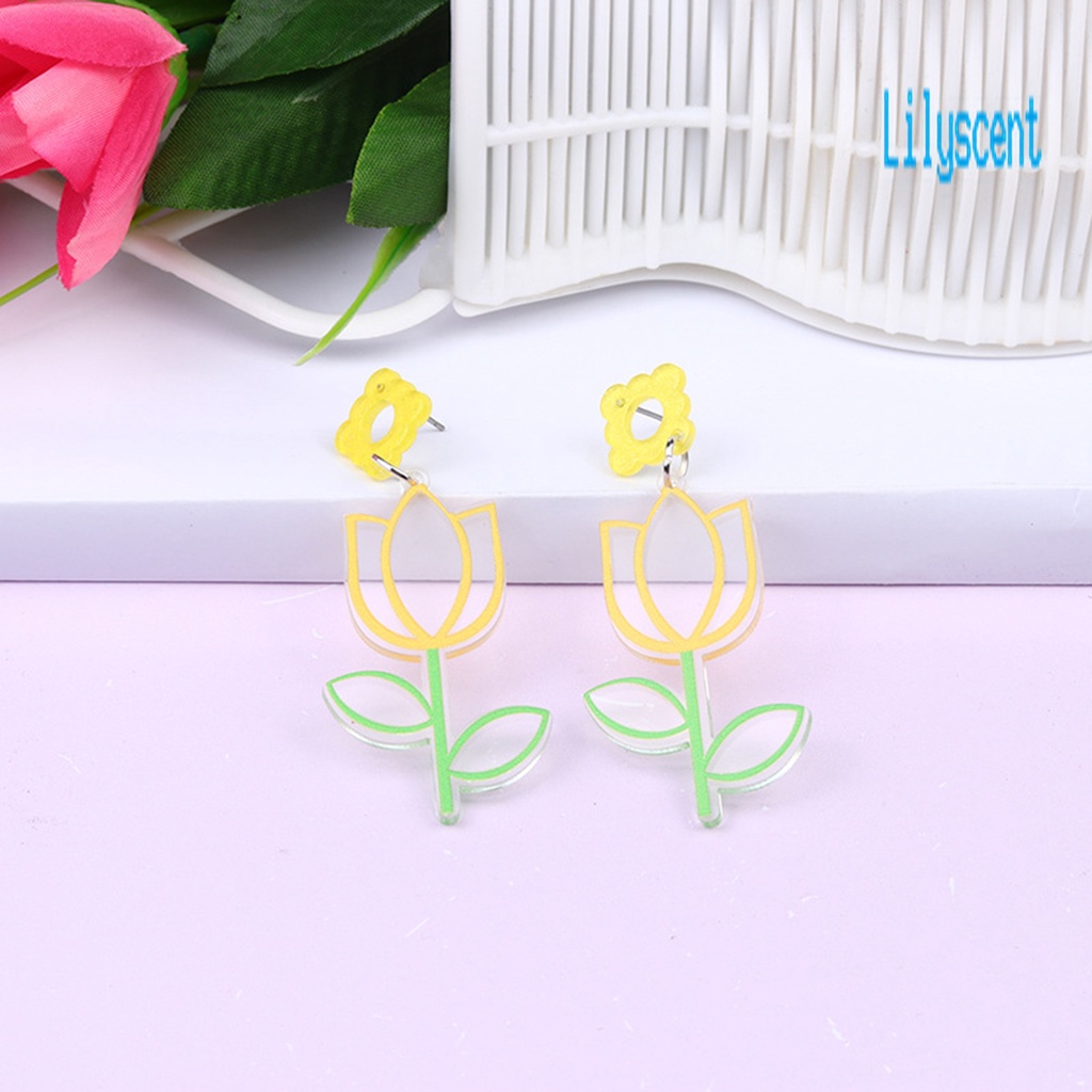 Ls 1 Pasang Anting Tusuk Gantung Desain Bunga Plum Hollow Out Untuk Wanita