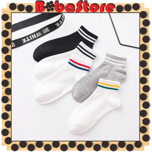 ⭐Bobastore⭐ R140 Kaos Kaki Korea Style Casual Sport Motif Garis Bahan Katun Medium Sock