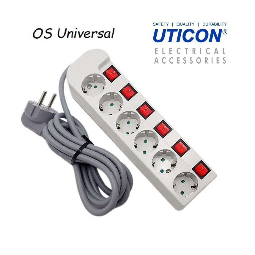 UTICON STOP KONTAK ARDE 6 LUBANG + SAKLAR TERSENDIRI + KABEL ST-1682SW