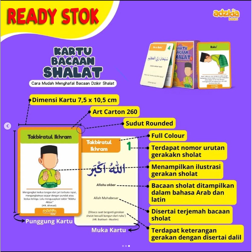 Flash Card Anak : Kartu Bacaan Shalat dan Hafalan Doa Bonus 2 Poster | Adzkia book