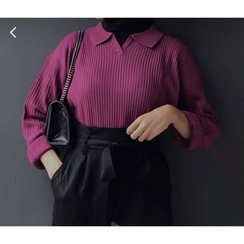 Collar crop//Polo Knit Crop //Atasan rajut Wanita Berkerah Polo