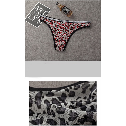 G String Pria Seksi Low Waist Transparan Mesh Celana Dalam Pria Leopard Pola U Segitiga Thong Y055