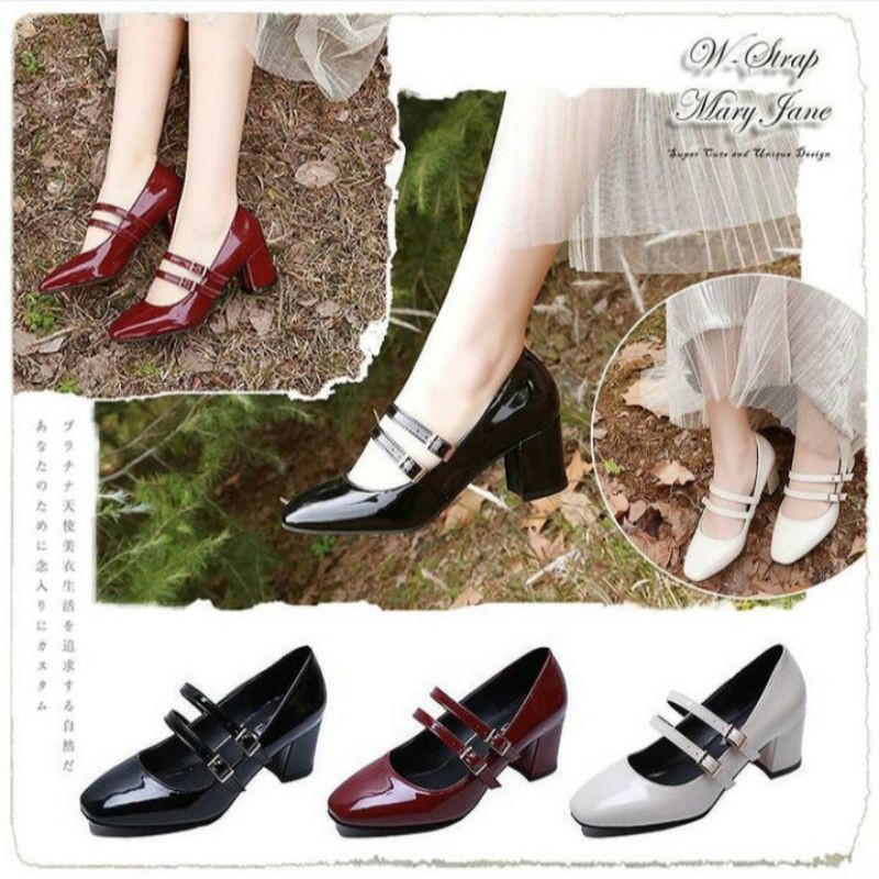 IMPORT Sepatu Jepang Lolita Kawaii - W Strap Mary Jane
