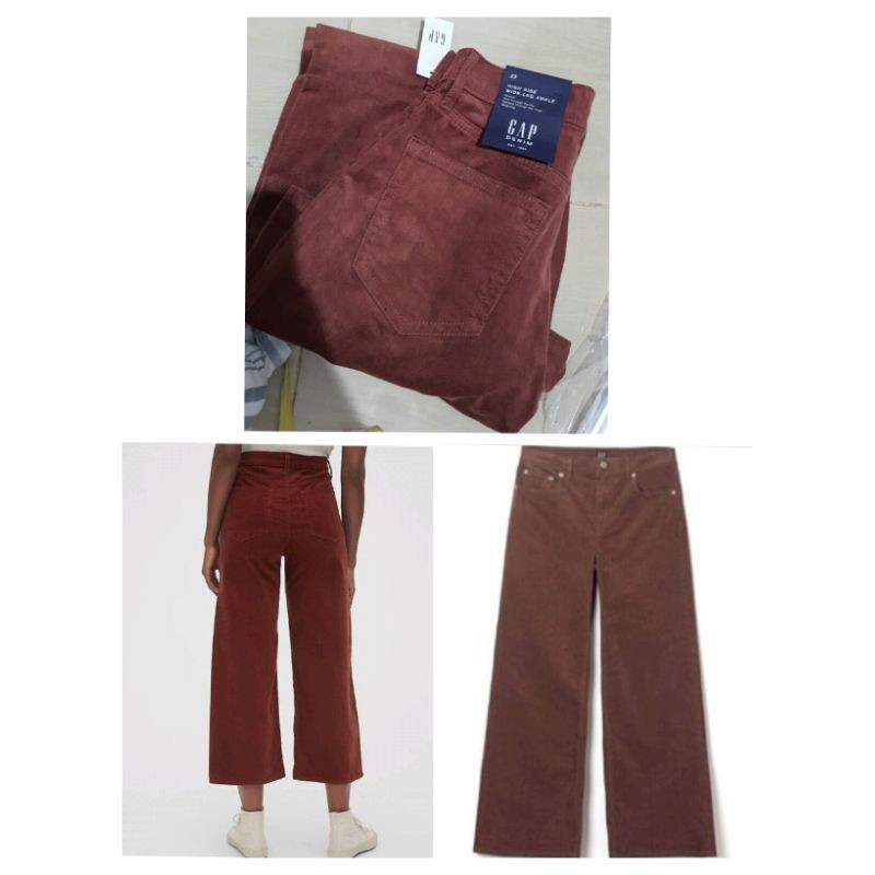 Ready Highwaist Wide Crop Jeans Pocket Baggy Denim Velvet Ankle Cullote Pants Warna Dark Brown Trend