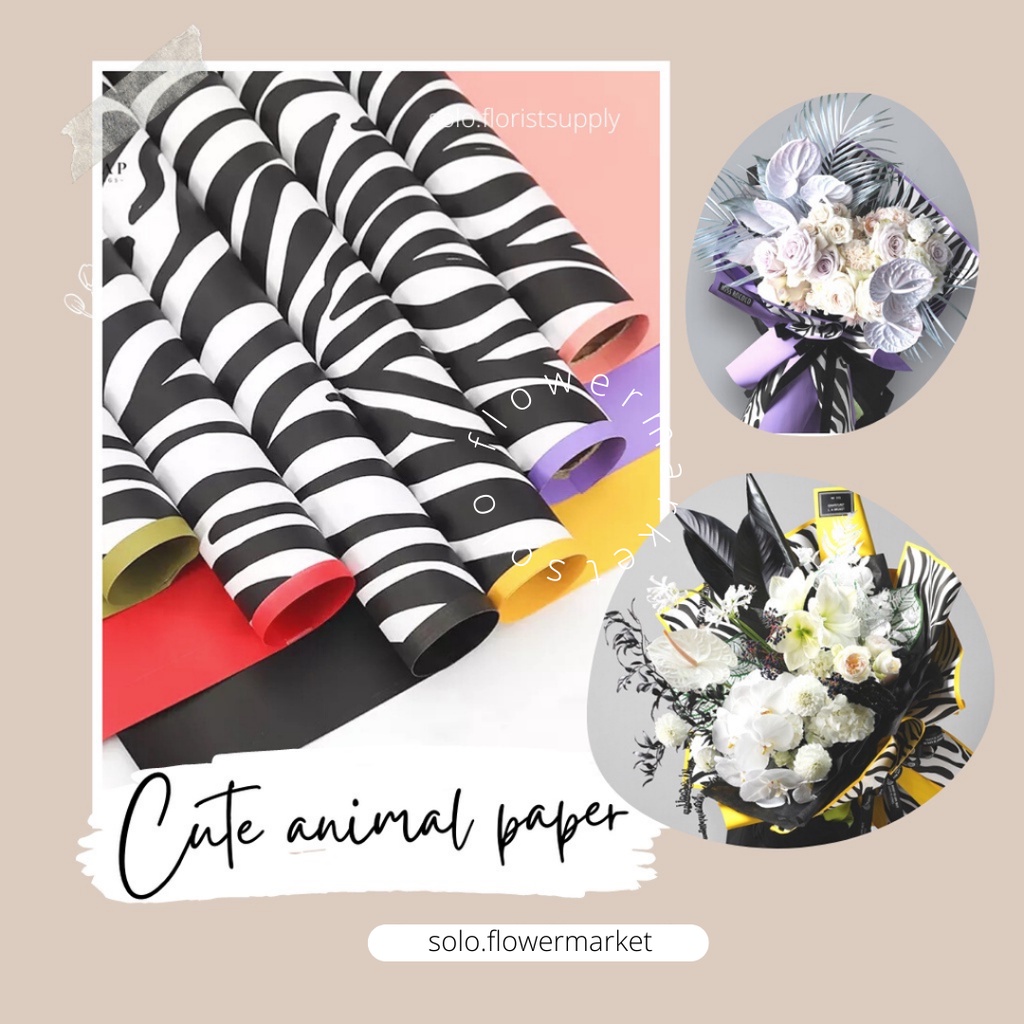 (ECER) ZEBRA CUTE ANIMAL MOTIF CELLOPHANEFLOWER WRAPPING CUTE ANIMAL MOTIF CELLOPHANE KERTAS BUKET B