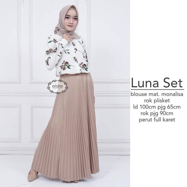 Luna Set Elsire/ set atasan bawahan/ rok plisket