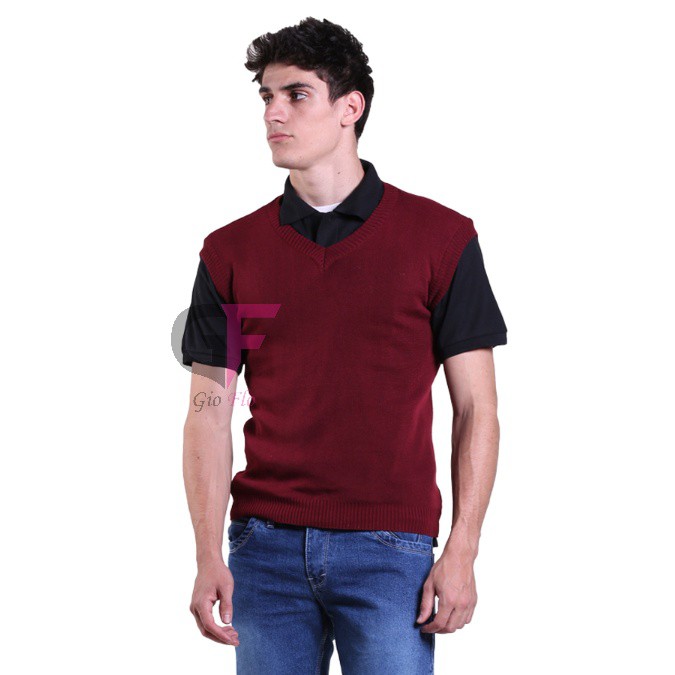 GIOFLO Rompi Waistcoat Pria Polos Rajut Maroon / ROM 436