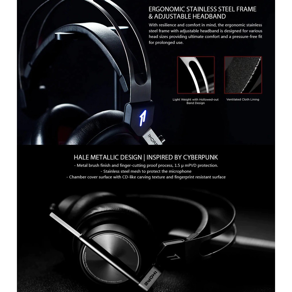 1MORE H1005 USB Gaming Headphone Spearhead VR 7.1 Surround LED Light