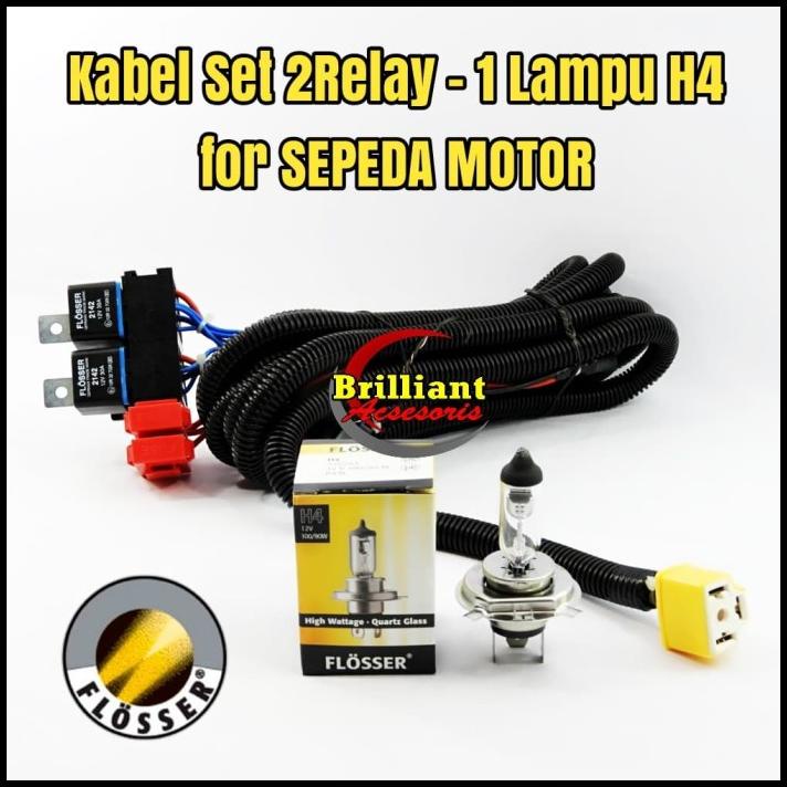 Kabel Set 2 Relay 1 Lampu - Flosser - H4 - Khusus Motor Bohlam H4