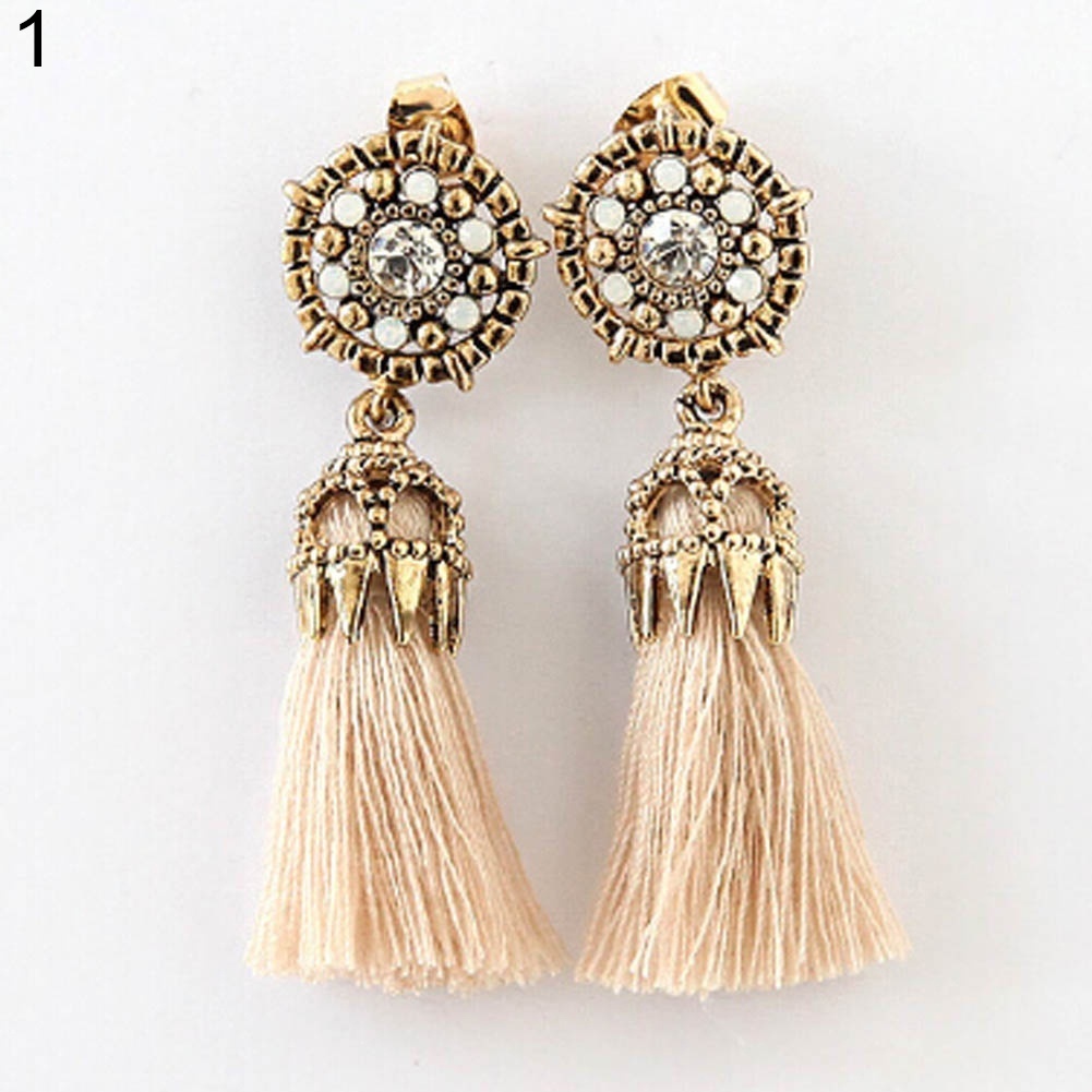 Hu Hu Hu Hu Hu Alat Bantu Pasang Kacamata♡ Anting Gantung Panjang Model Hollow Gaya Baroque Vintage Dengan Rumbai + Berlian Imitasi Untuk Wanita
