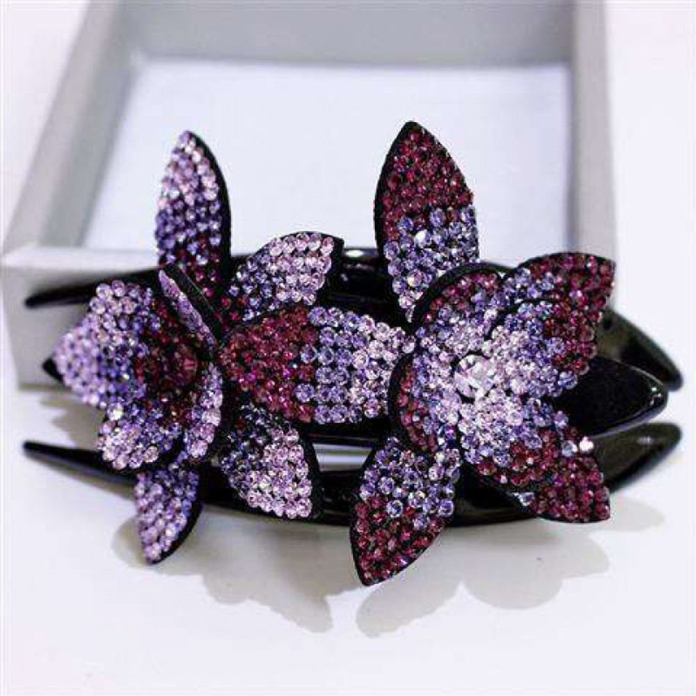 Needway  Crystal Large Size Headwear Rhinestone Double Flower Crystal Hair Clip