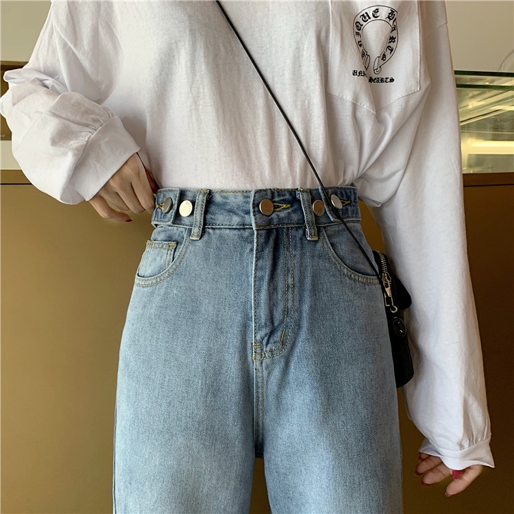 Celana Panjang Boyfriend Jeans Wanita Highwaist Biru Rawis Jeans