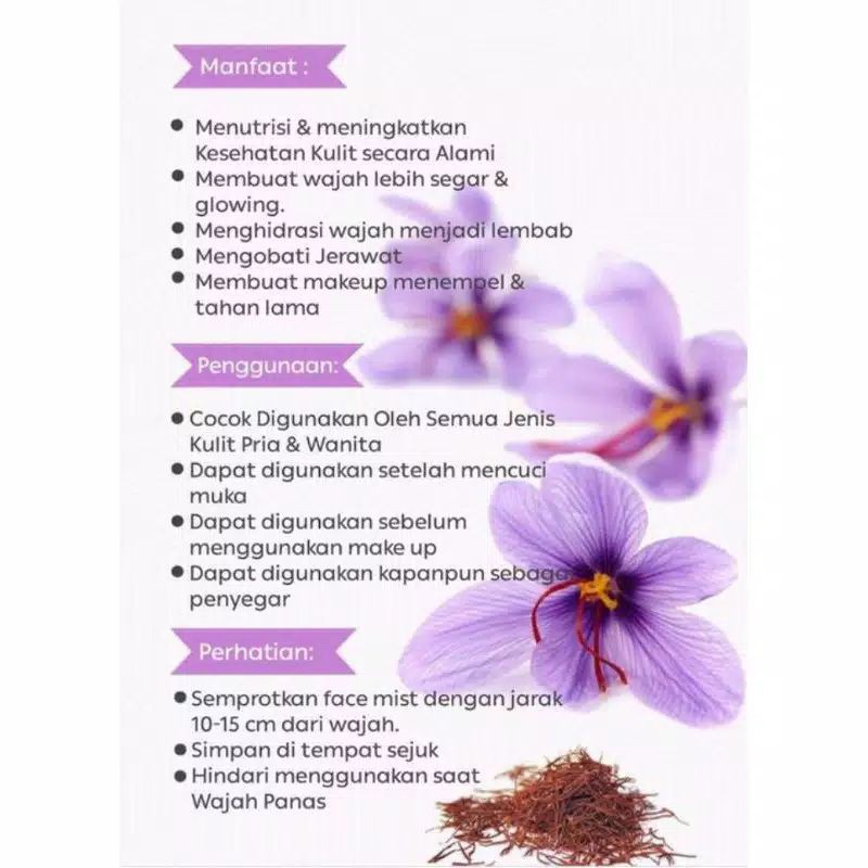 SAFFRON FACE MIST 100ML /SPARY/SAFFRON KASHMIR/TONER WAJAH