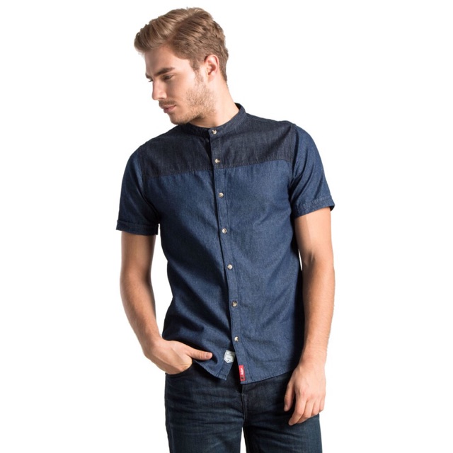 Lee Cooper Kemeja Pria Slim Fit Dark Indigo Timo