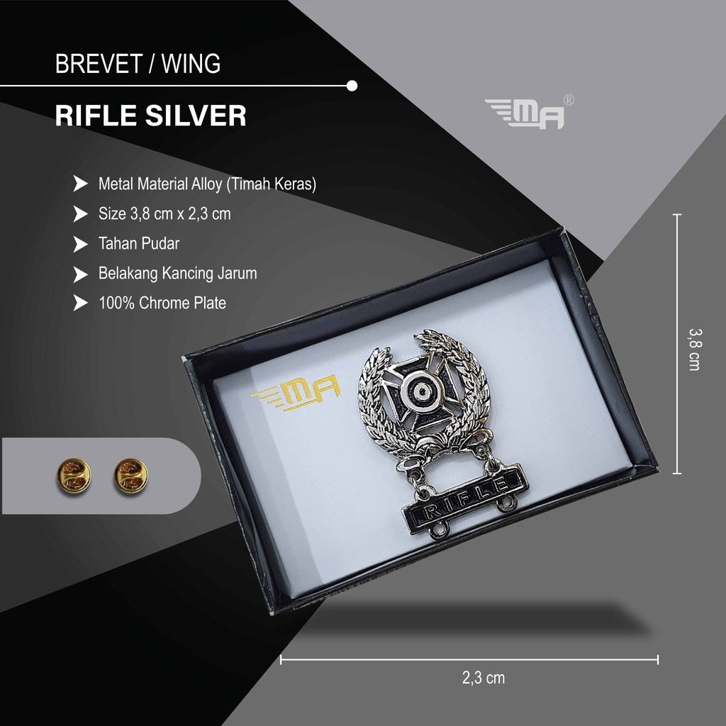 WING RIFLE SILVER PDH BRIVET BREVET PIN RIFLE SILVER