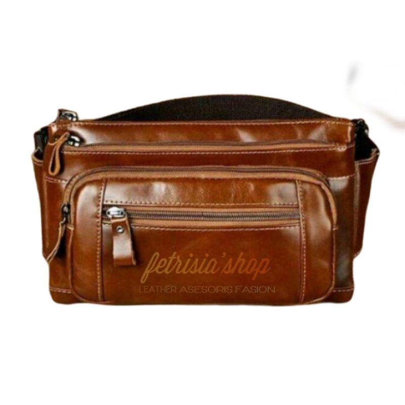 Tas pria tas pinggang/slempang kulit asli garut