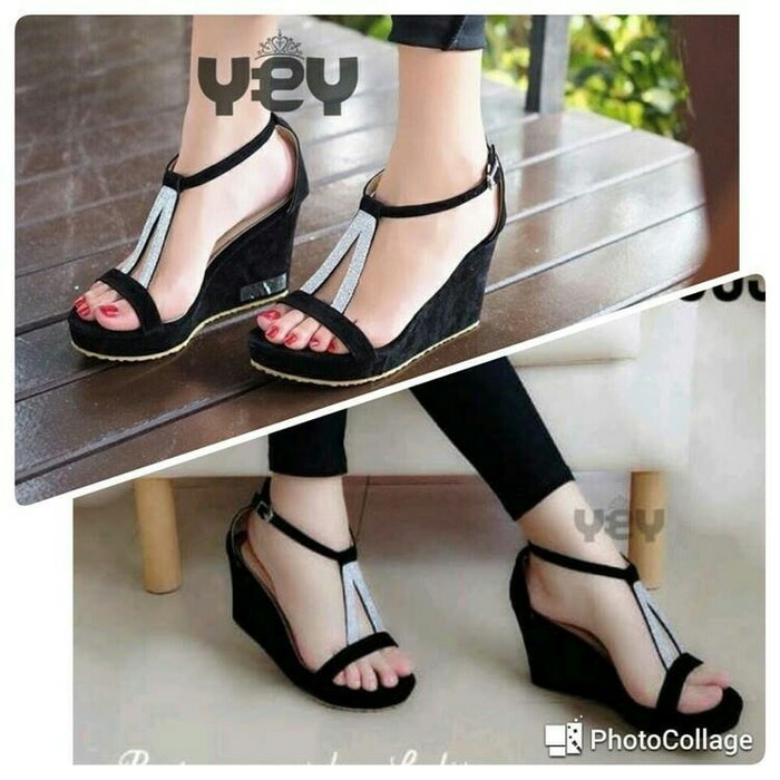 SEPATU WEDGES MIU HITAM CEWEK WANITA  ELEGANT CASUAL KULIAH KERJA KOREA MURAH