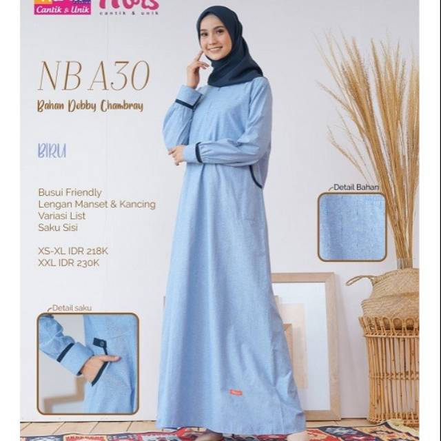  GAMIS  DEWASA NIBRAS  NB A30 BIRU BAJU  MUSLIMAH SYARI BLUE 