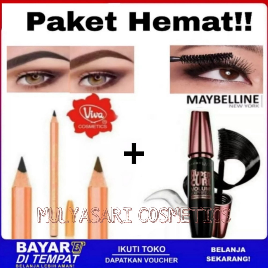 Paket Hemat Kecantikan Mata - Mascara Maybelline The Hypercurl Volum'Express dan Pensil Alis Hitam/C