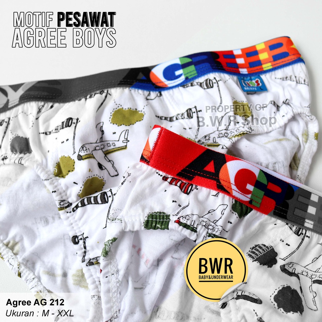 [ 3pc ] CD Agree Boys AG 212 Box Biru / Celana Dalam Anak Karet Tebal Putih Motif | Bwr