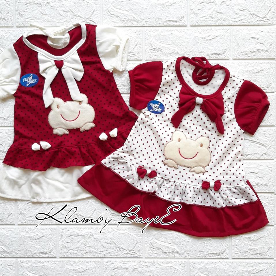 Khusus's bulan's inih PLANET KIDZ Kodok Rok Dress Bayi Motif Kodok Umur 0-6 Bulan / Baju Anak Peremp