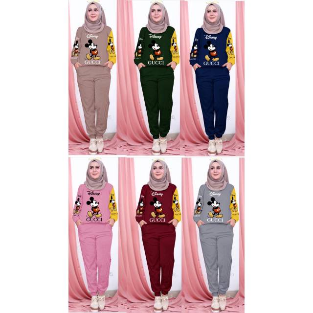 Setelan baju disney gucci  mickey celana panjang , set disney moss
