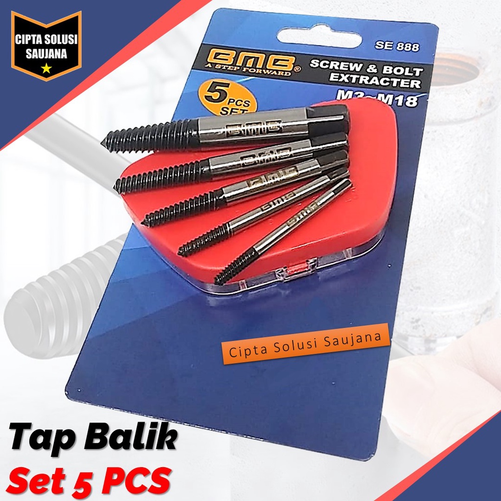 BMB ALAT PEMBUKA BAUT RUSAK PATAH HAND TAP BALIK 5 PCS TAP ULIR BALIK DAMAGED SCREW EXTRACTOR SET
