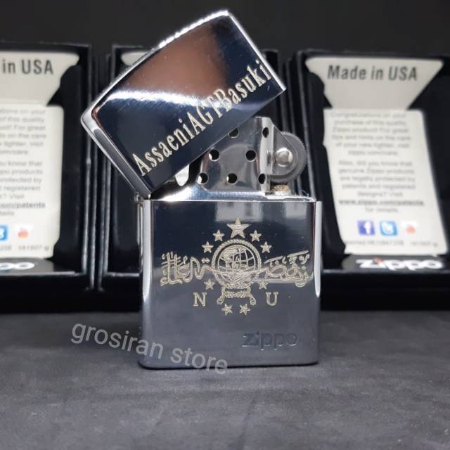 Zippo nu silver chrome custom logo tulisan nama ukir grafir