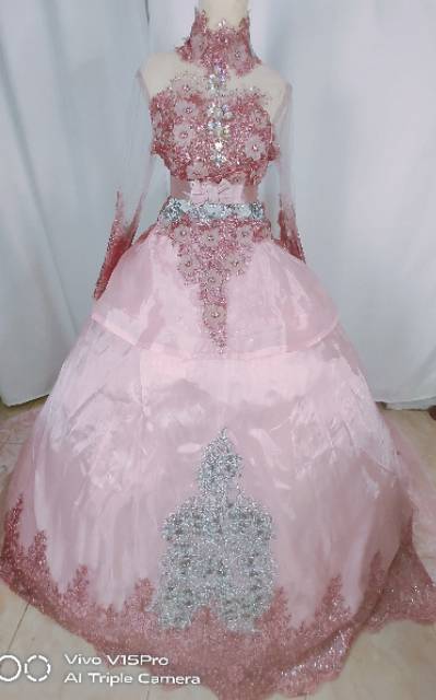 Gaun pengantin 3d pink salem/ rose gold