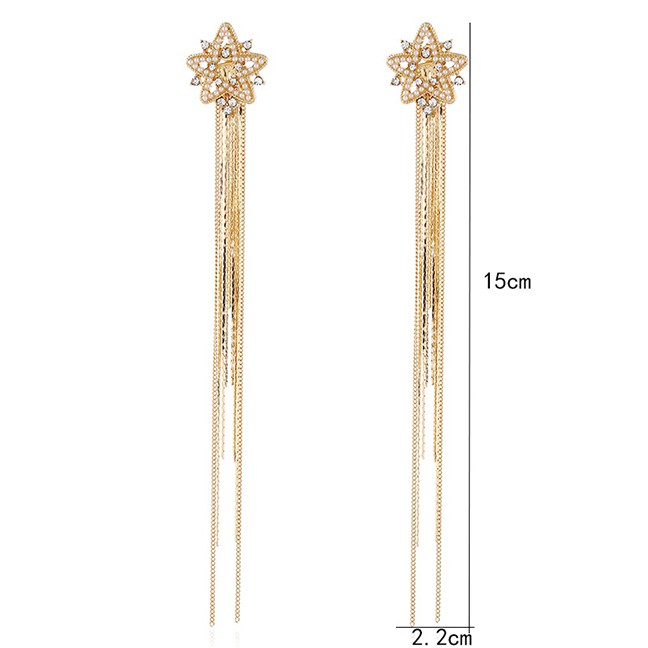 LRC Anting Tusuk Fashion Yellow Hollow-studded Alloy Tassel Earrings D28693