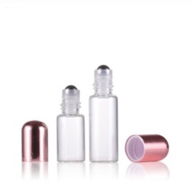 2ml Botol Clear Tutup Rose Gold Pink Roll On Glass Perfume Essential Oil Vials Stainless Roller Ball Travel Clear Bottle