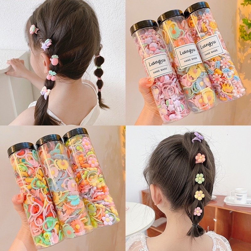 Set Ikat Rambut Ponytail Elastis Bahan Karet Gaya Korea Untuk Bayi