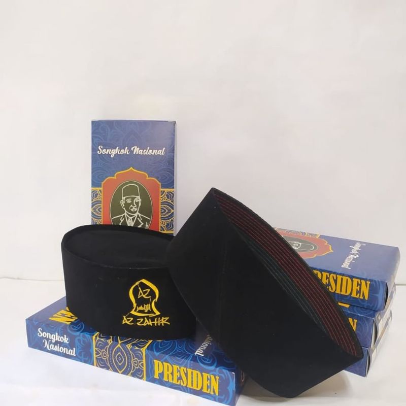 ( bisa cod ) peci az zahir / peci hitam az zahir / songkok hitam logo az zahir tinggi 9cm non ac