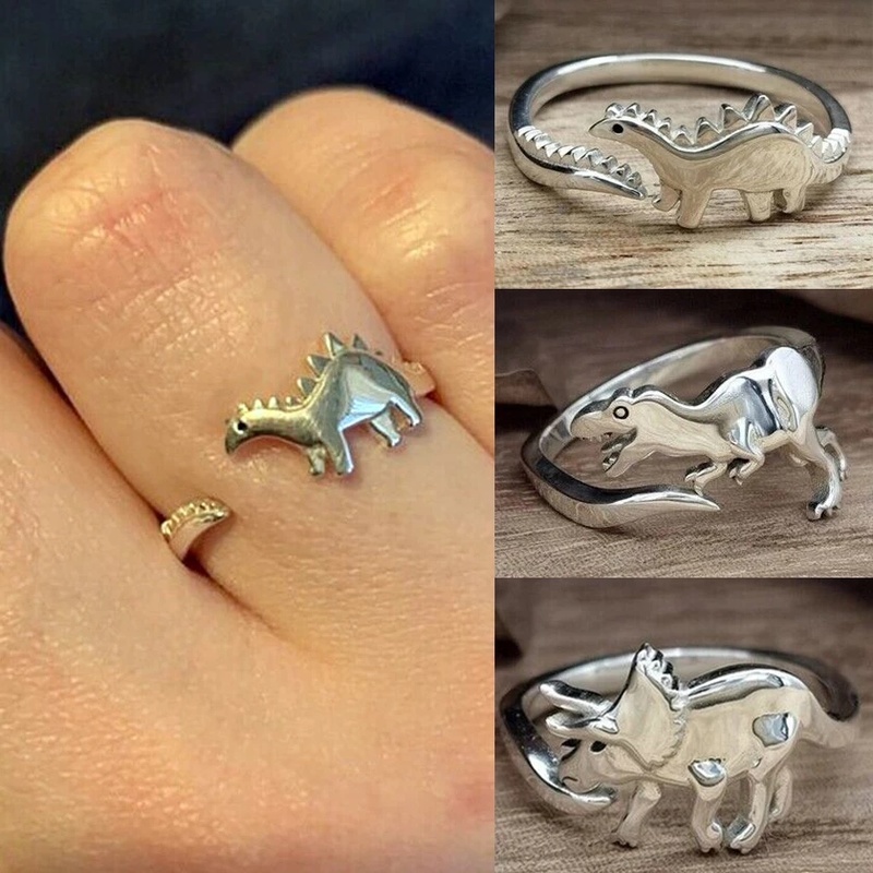 Cincin Model Terbuka Dapat Disesuaikan Desain Hewan Dinosaurus Untuk Unisex