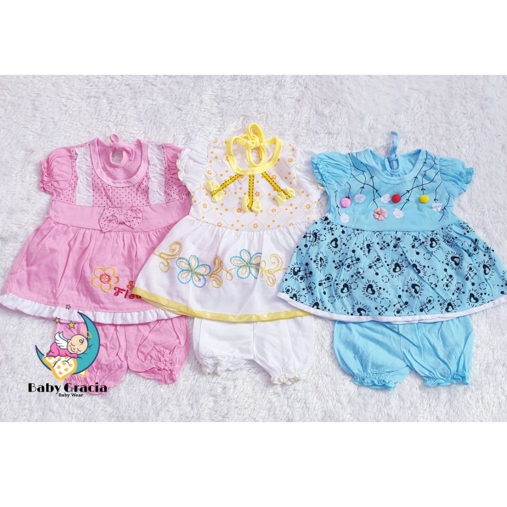 paket hemat murah 3 pcs setelan dress anak perempuan lucu