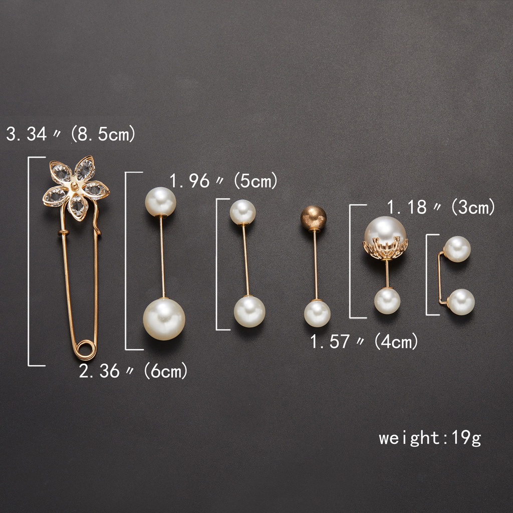 Set of 6 Round Flower Rabbit Badge Pendants with White Imitation Pearls and Rhinestones, One-pin Pins and Big Brooches