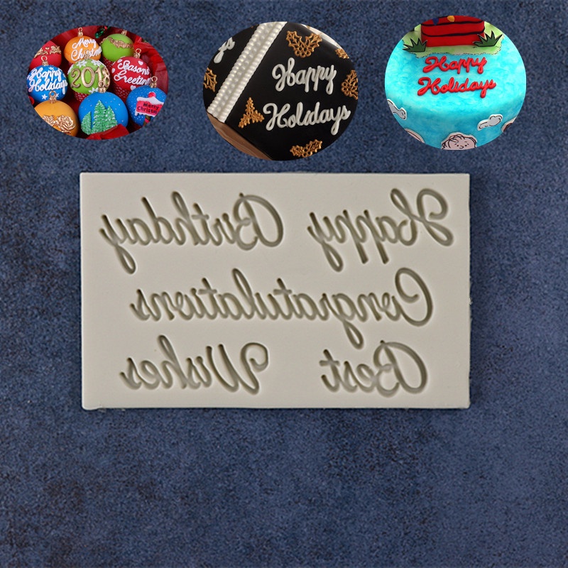 Cetakan Kue / Coklat / Fondant Bentuk Tulisan Best Wishes Happy Birthday 3d Bahan Silikon Untuk Dekorasi