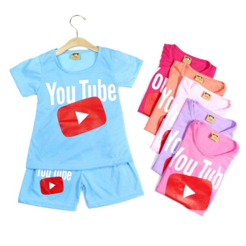 SETELAN SIKUNING PAKAIAN BAJU ANAK PEREMPUAN MOTIF YOUTUBE 2-7 TAHUN