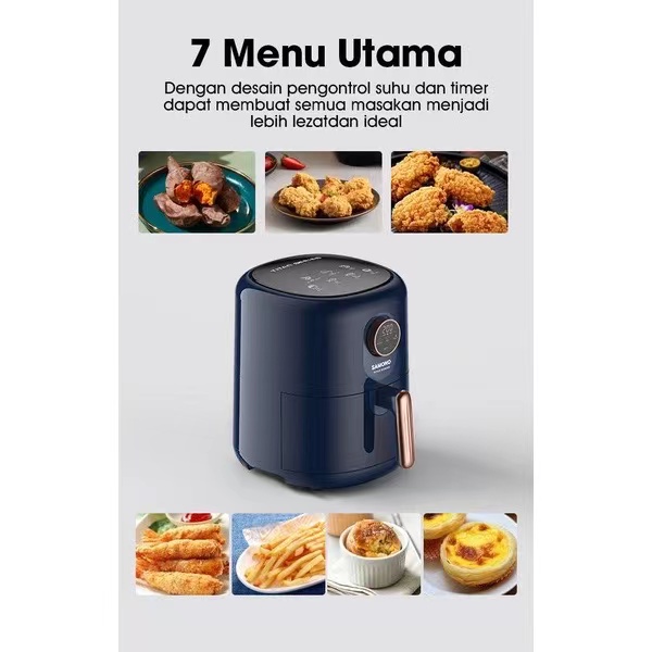 Air Fryer 4 Liter Samono Touch Screen Magic Fryer Pot 7 Mode Masak SW-AFBE04 Blue