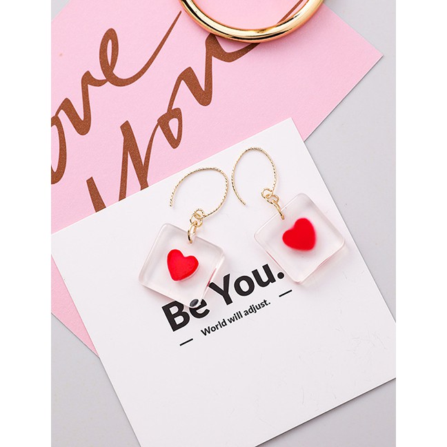 LRC Anting Tusuk Fashion Love Box Acrylic Love Square Earrings F93297