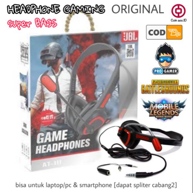 HEADSET GAMING SUPER BASS dengan mic bisa untuk PC &amp; HP  [garansi original] henset / headphone gamer