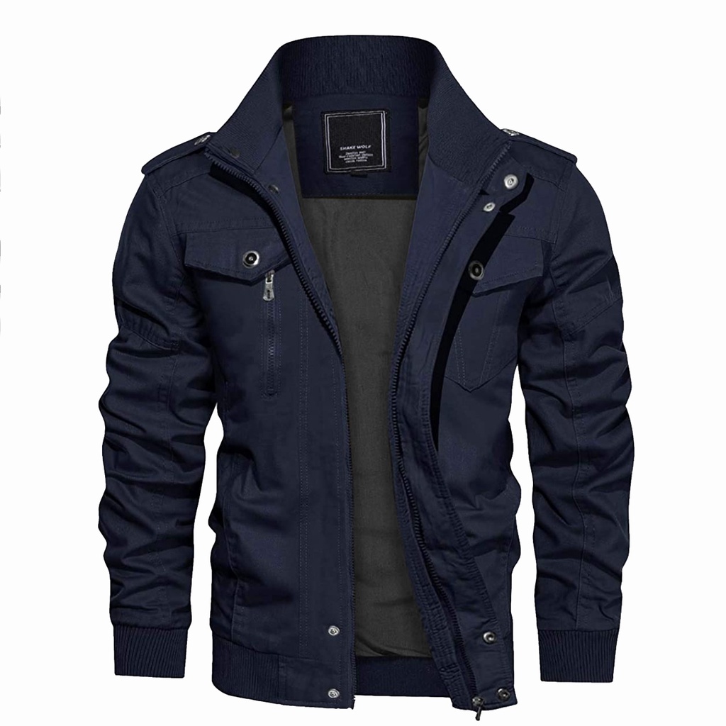 JAKET BOMBER PRIA MILITARY KLASIK HUNTING NWS D2BLACK-BIRU NAVY