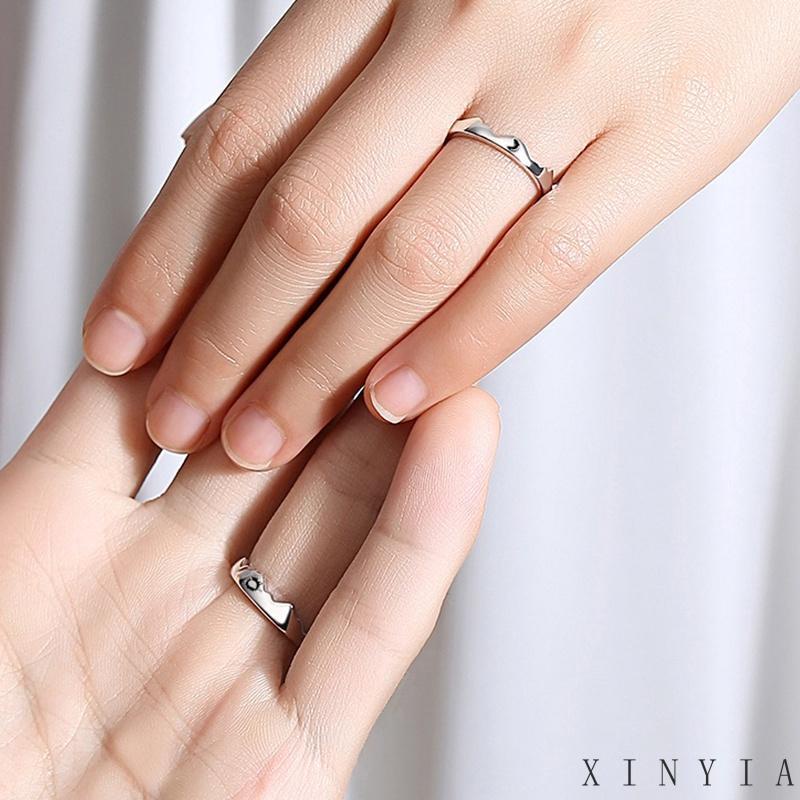 Cincin Model Terbuka Adjustable Desain Matahari Bulan Bintang Hati Warna Silver Untuk Pasangan