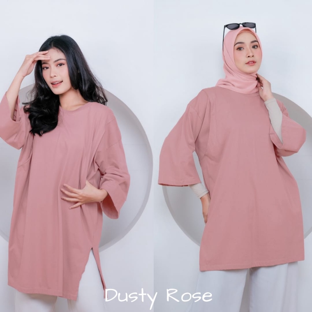 Momiasi - Kaos Oversize Wanita lengan 7/8 Basic Oversized Top Busui Hijab Non Hijab Friendly