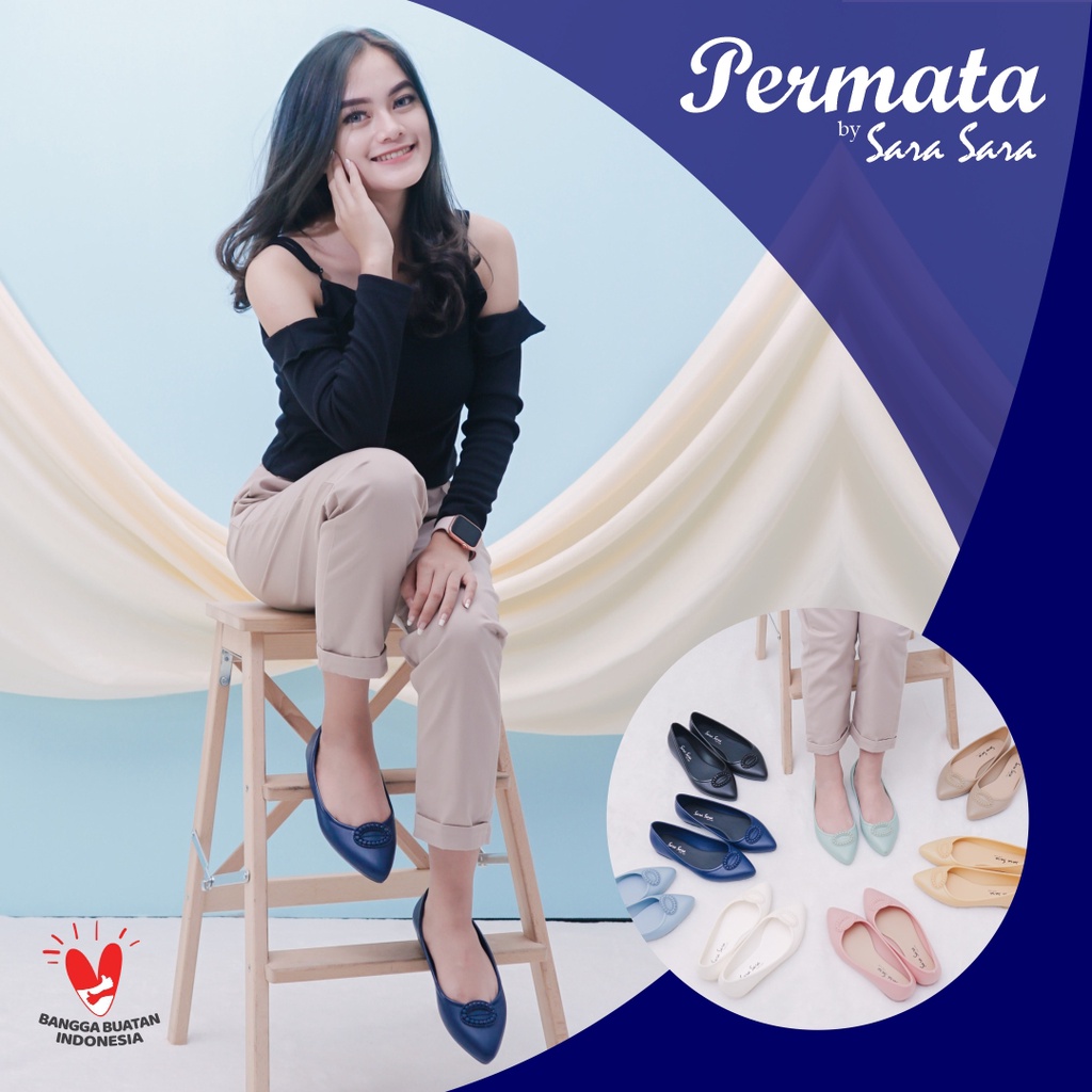 Sara Sara PERMATA Sepatu Jelly Wanita Kekinian Flat Shoes Sepatu Kerja Kantoran Casual Hak Datar Terbaru