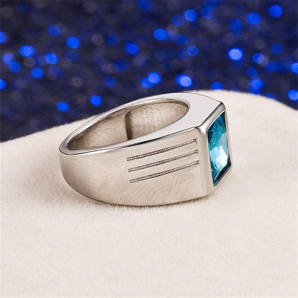 Lily Cincin Pria New Mewah Warna Silver Blue Stone