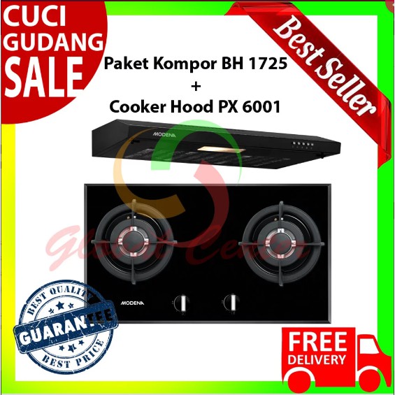Paket Hemat Modena Kompor Tanam BH 1725 Dan Cooker Hood Slim PX 6001